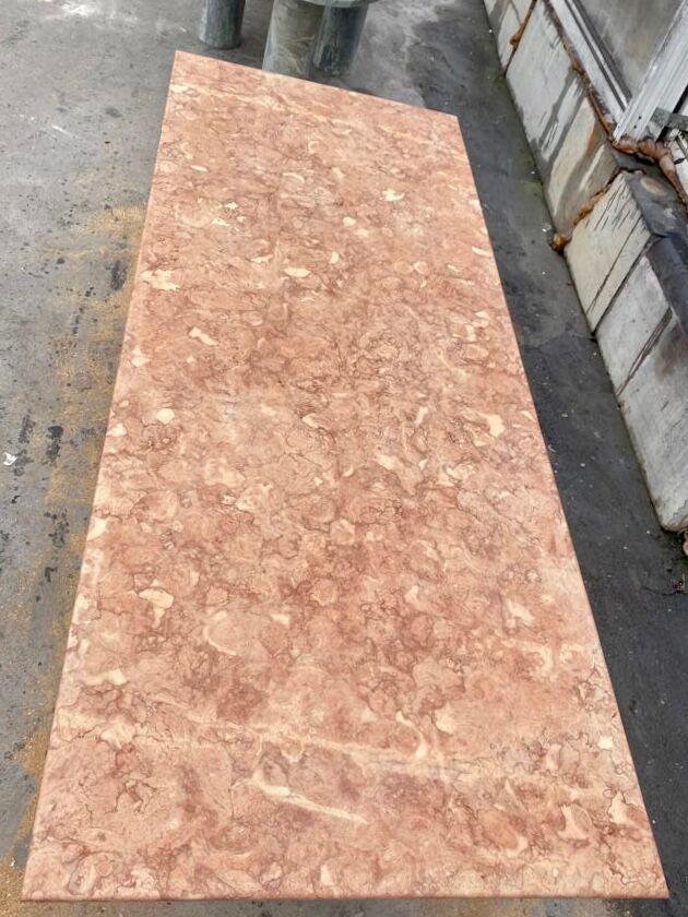 Large rectangle stone dining table in red/pink Portuguese Travertine