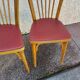 Lot de 5 chaises baumann en hêtre et simili cuir rouge 1950