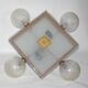 Mid-century vintage chandelier, 1950s, brass, wood and frosted glass, 4x E1