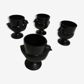 Set of 4 egg cups hens black