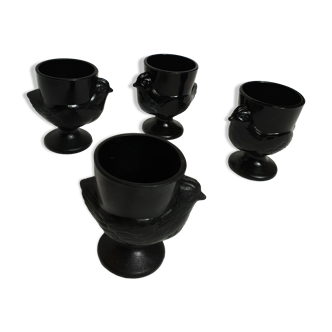 Set of 4 egg cups hens black