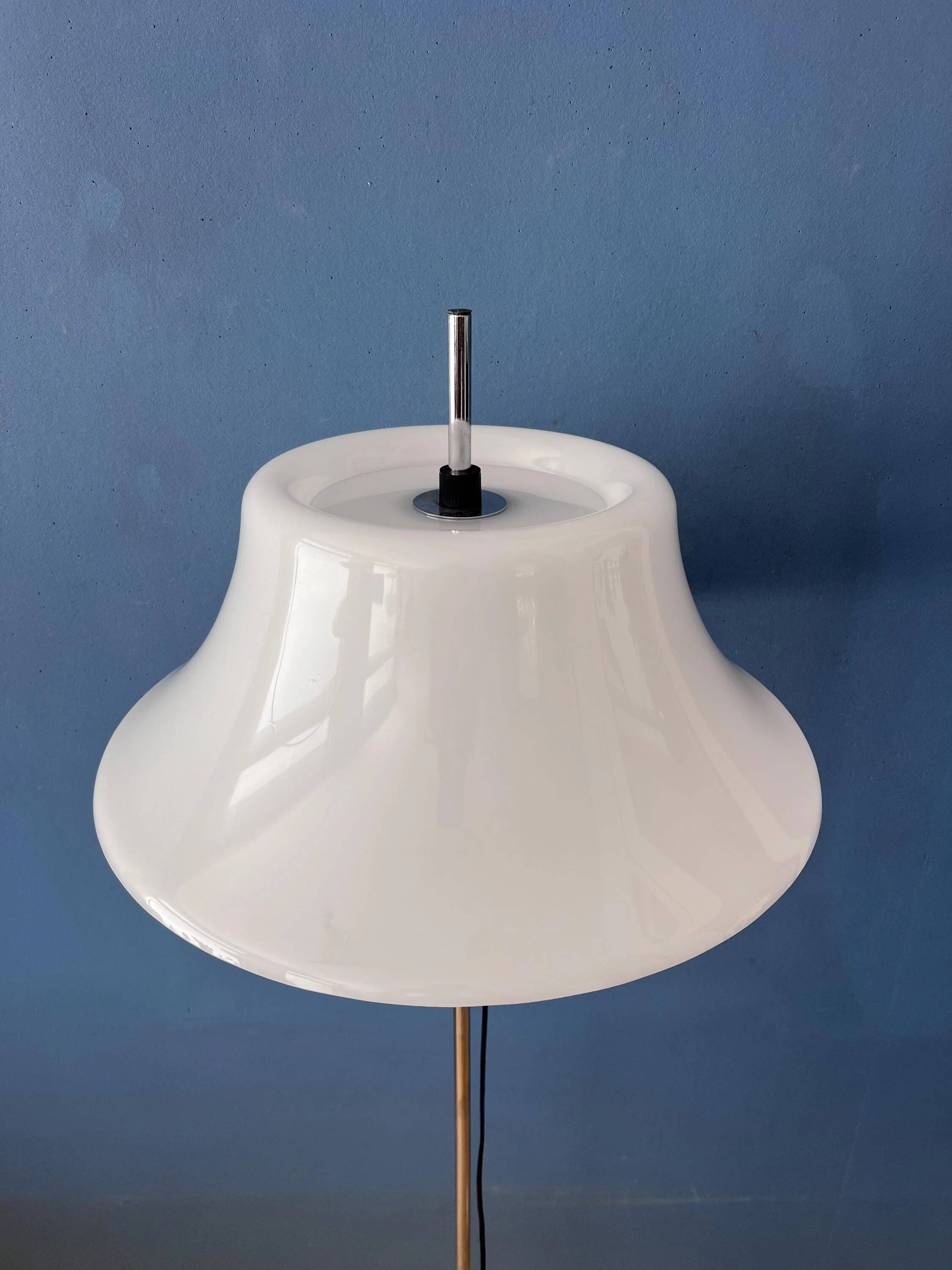 Vintage Space Age floor lamp with white plexiglass UFO shade.