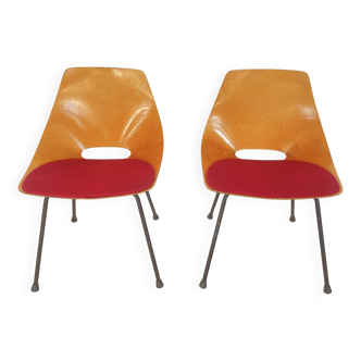Paire de chaises tonneau par Pierre Guariche pour Steiner, années 50.