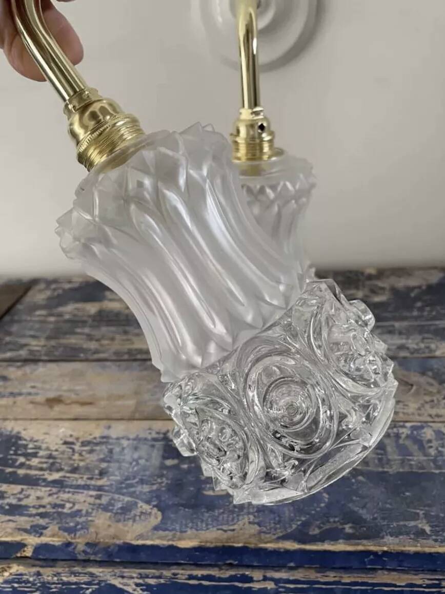 Pair of vintage gold and chiseled glass wall lights