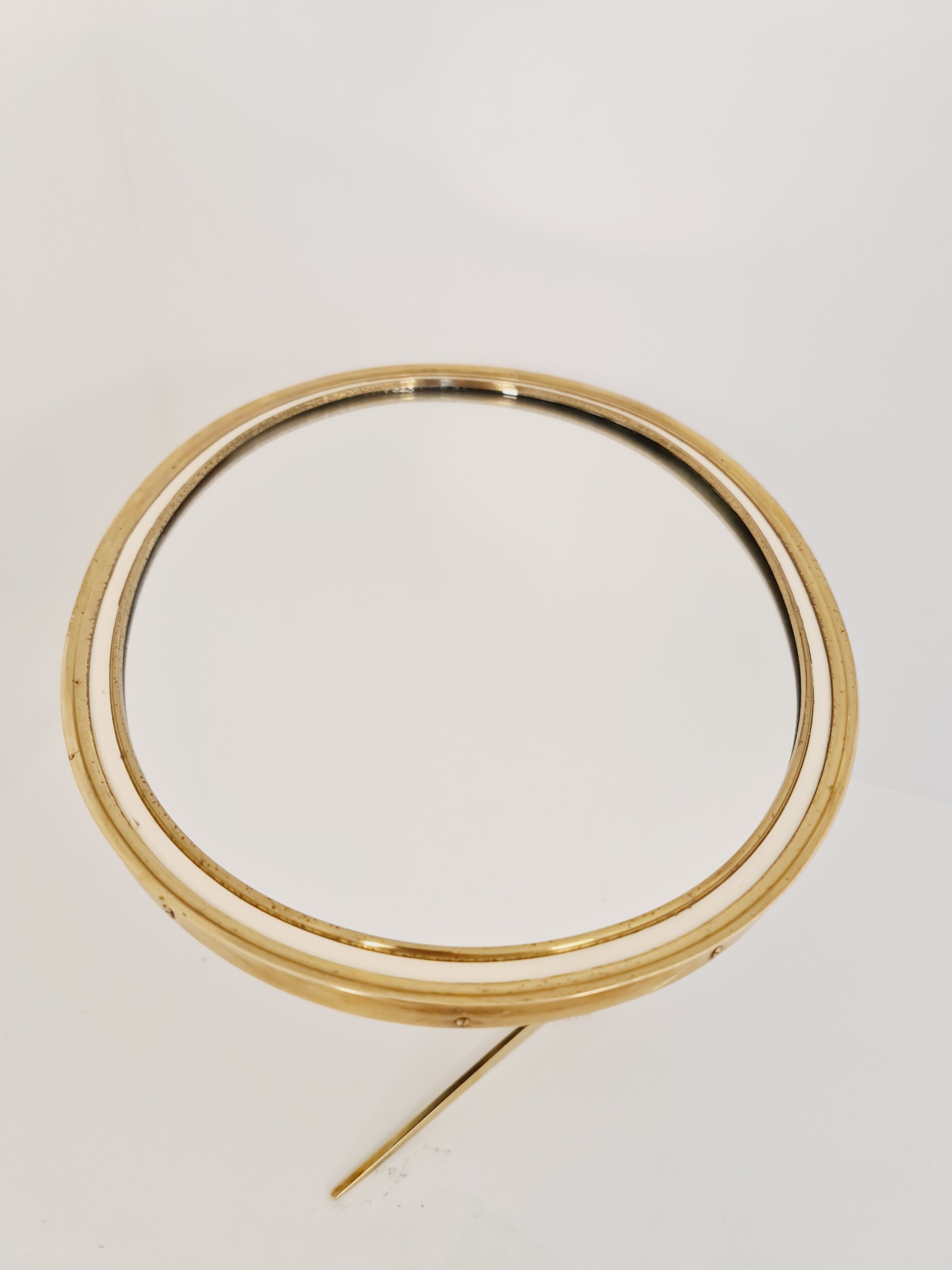 Mid century vanity brass  table mirror von vereinigte werkstätten münchen germany 1960s