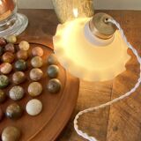 Glass pendant light, 2M fabric cable, porcelain ceiling rose