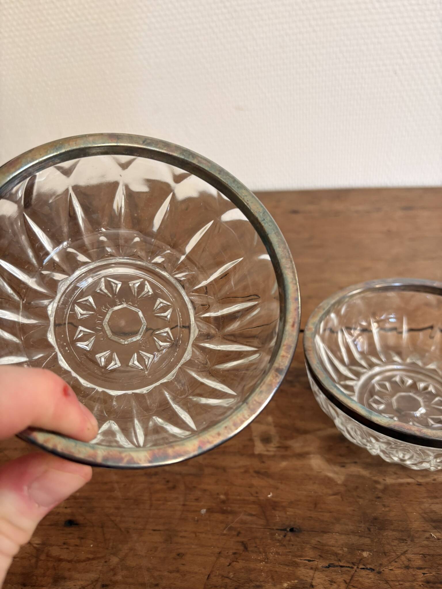 Pair of Cup Bowls Ramekin Silver-Plated Italy Cut Glass