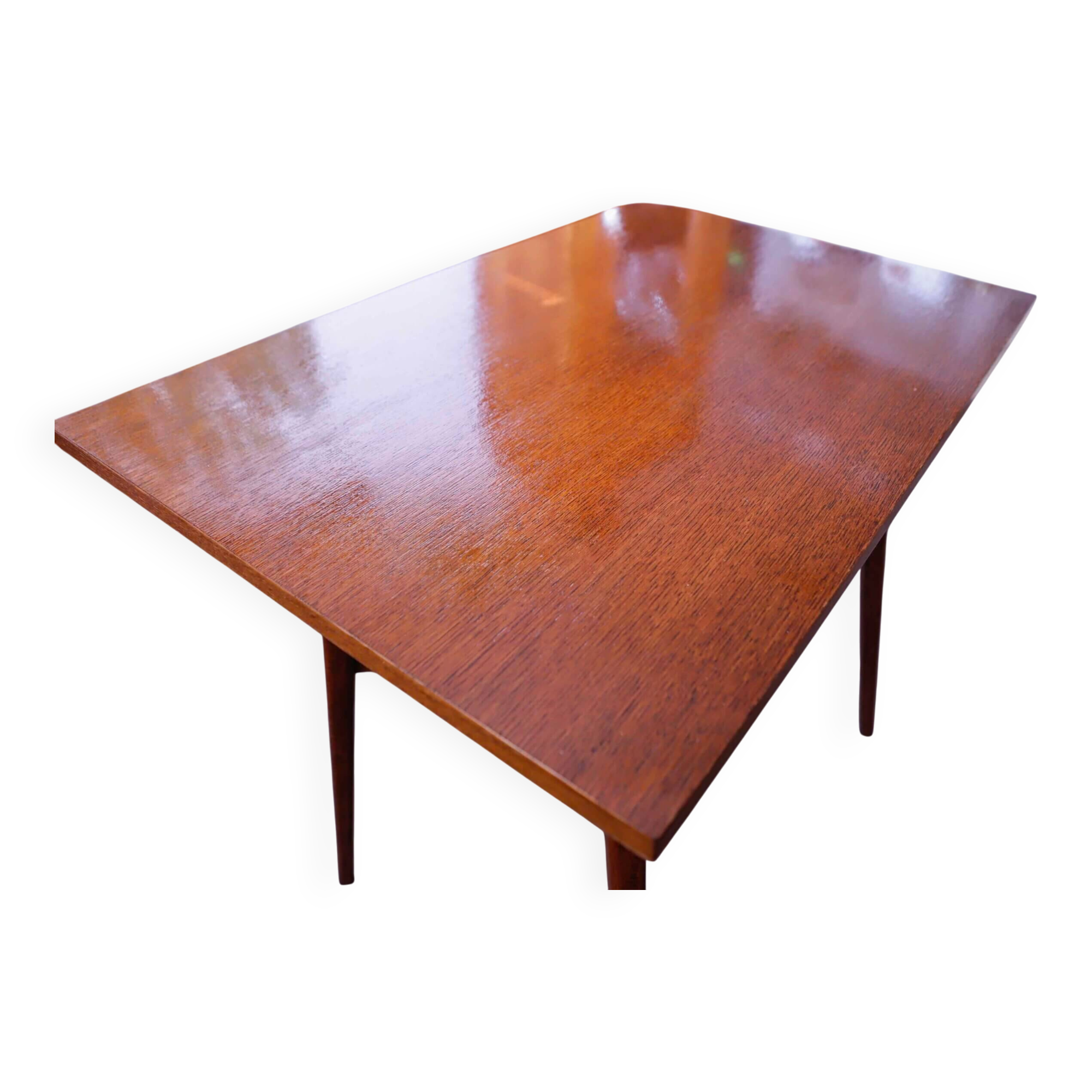 Brussels style retro table with woven shelf – Dřevopodnik Holešov, 1960s