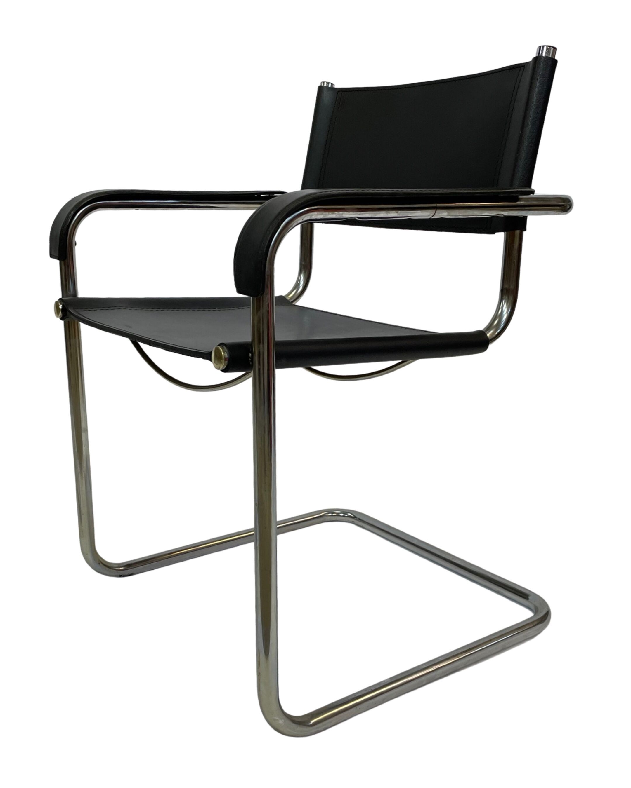 Set of 4 bauhaus cantilever chairs black leather and chrome design