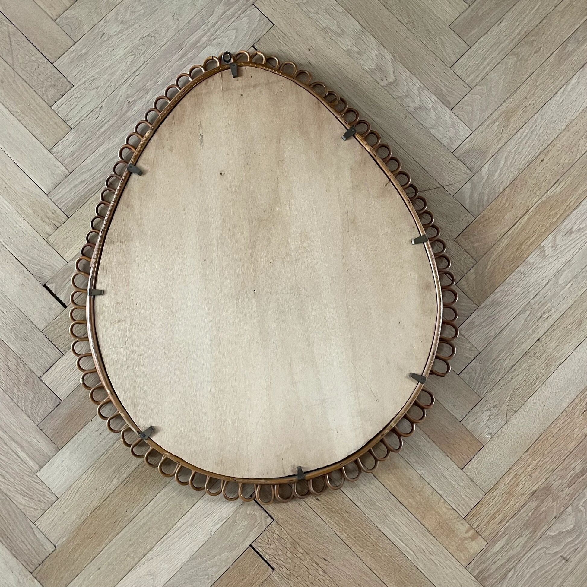 Grand miroir vintage en rotin et bambou