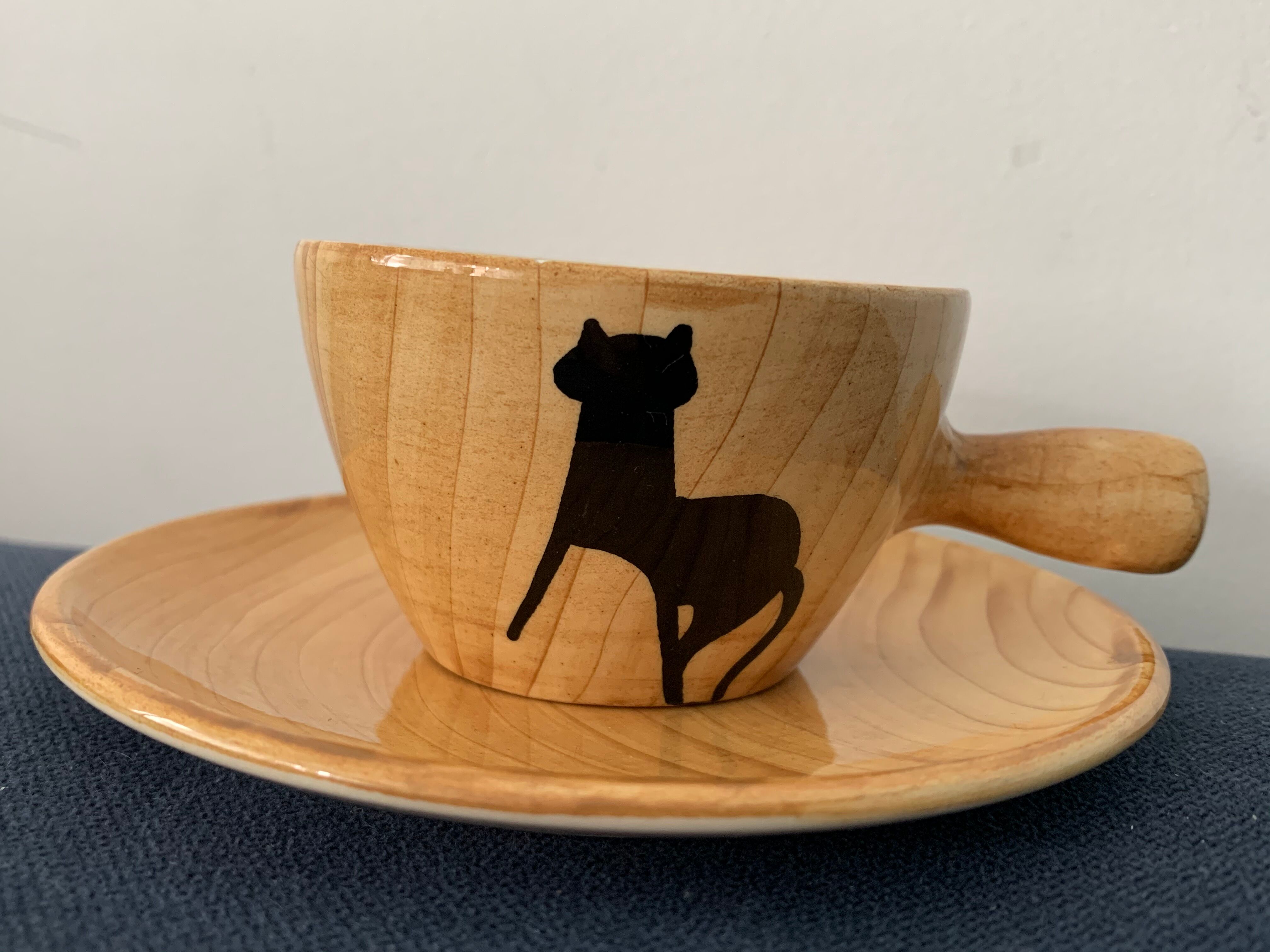 4 coffee cups and 4 sub cups zoomorphic ceramic animals Grandjean Jourdan Vallauris 1950