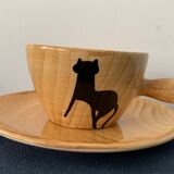 4 coffee cups and 4 sub cups zoomorphic ceramic animals Grandjean Jourdan Vallauris 1950