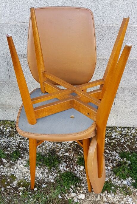 4 chairs wood and leatherette 60s