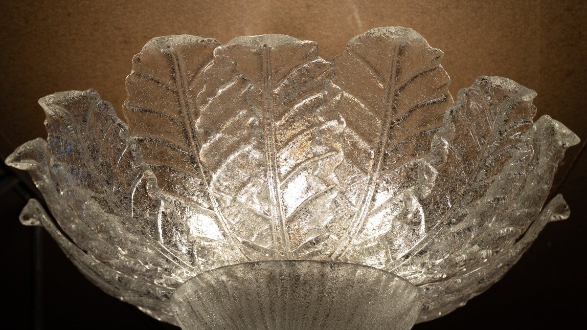 Plafonnier italien en verre de Murano blanc texturé, 6 feux