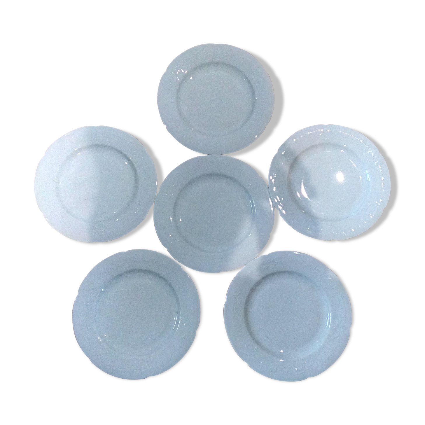 Set de 6 assiettes à dessert en porcelaine blanche de Limoges