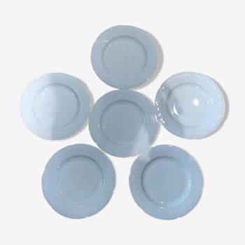 Set of 6 white porcelain dessert plates from Limoges