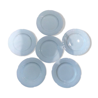 Set of 6 white porcelain dessert plates from Limoges