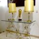 Pair Large Vintage Lamps, Glass & Brass