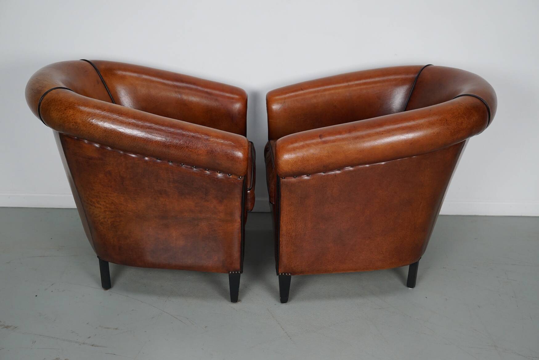 Vintage Dutch Cognac Colored Leather Club Chair, Set of 2