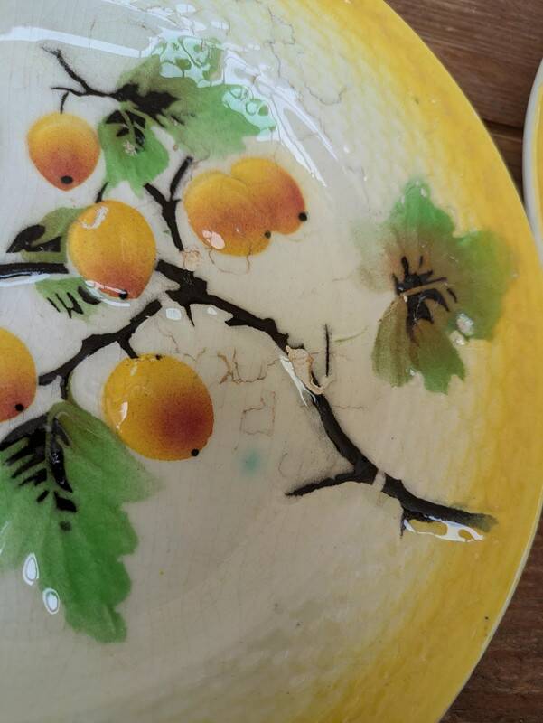 Set of 8 small fruit slip plates Orchies Moulin des Loups