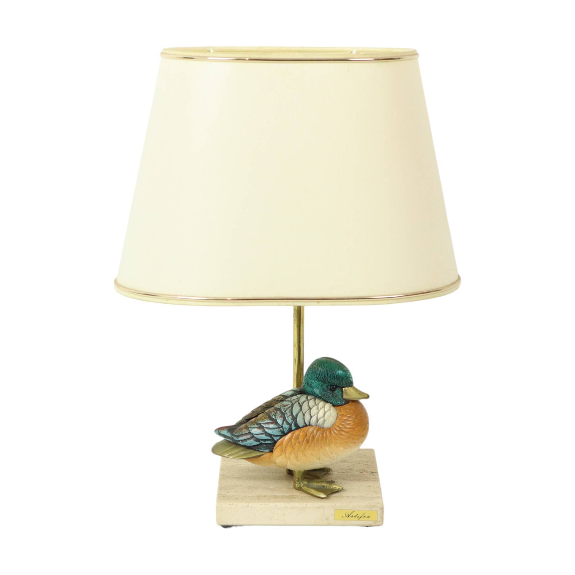 Artiflex Duck Lamp Design Brass Resin Travertine Malevolti