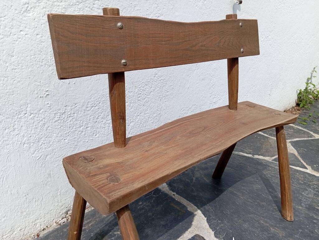 Small brutalist children's bench in elm and oak