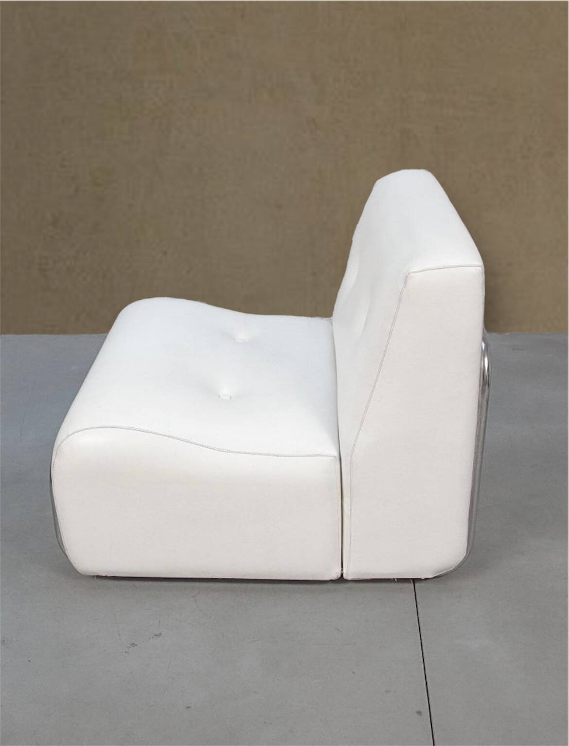 Adriano Piazzesi metal and white leather armchair, Italian design 1970