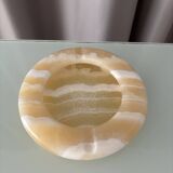 Vintage Onyx Ashtray – Hand-Carved, Natural Honey Tones (ca. 1960s–1970s)
