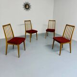 Set of 4 chairs in solid beech and vintage orange fabric, 70s design