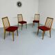 Set of 4 chairs in solid beech and vintage orange fabric, 70s design