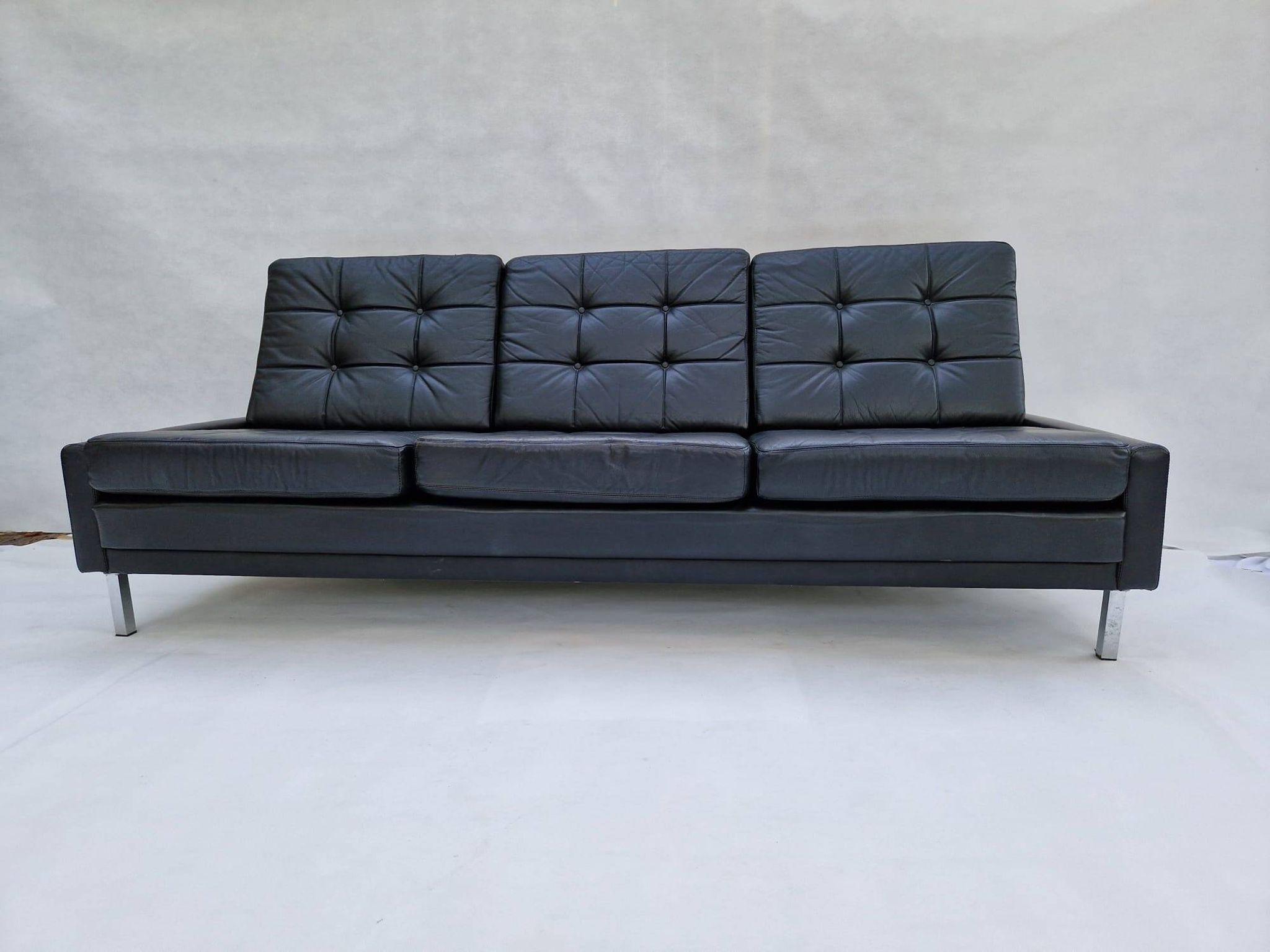 3-seater sofa, vintage, chrome, black leather, Denmark, 1960s