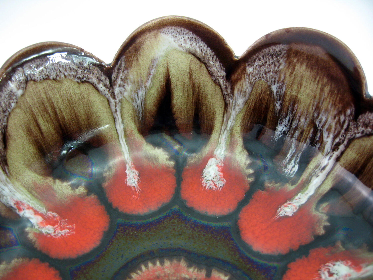 Brown and red ceramic fruit bowl Vallauris France, vintage 70s