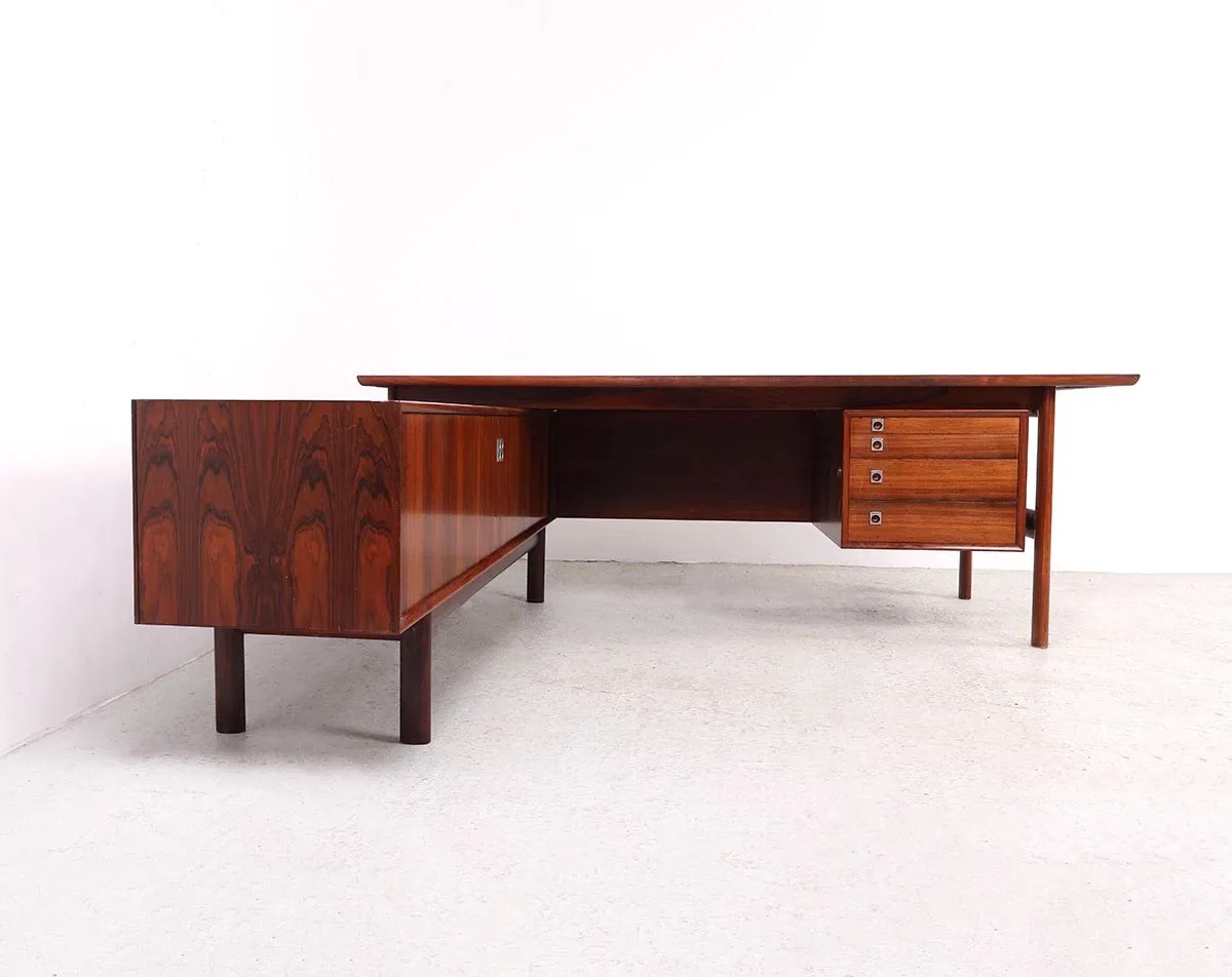 Vintage executive desk with sideboard, Arne Vodder for Sibast, 1960s