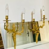 St Louis XV wall lights in solid gilded bronze with curved branches