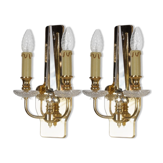 Pair of wall lamp brass and crystal Val Saint Lambert60s