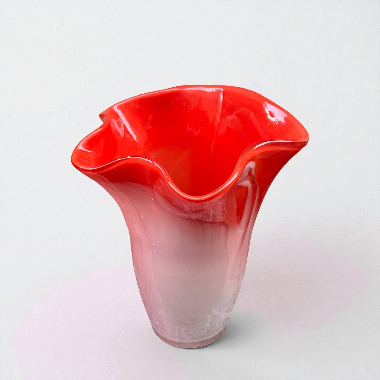 Large red blown glass vase, Japanese KURATA, 1970s, Made in Japan