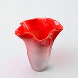 Large red blown glass vase, Japanese KURATA, 1970s, Made in Japan