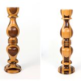 Set of 3 vintage candlesticks | Turned wood | Midcentury