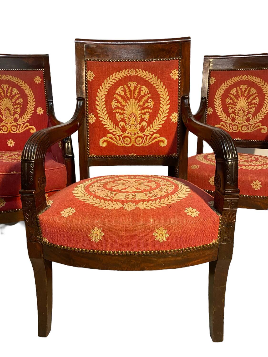 Pair of Empire Period Mahogany Armchairs and Bergère