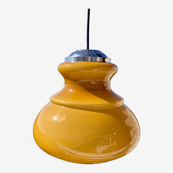 Vintage Italian pendant lamp in opaline and chromed metal