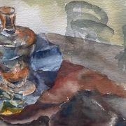 Tableau aquarelle Nature Morte aux verres signée Guy Barbier
