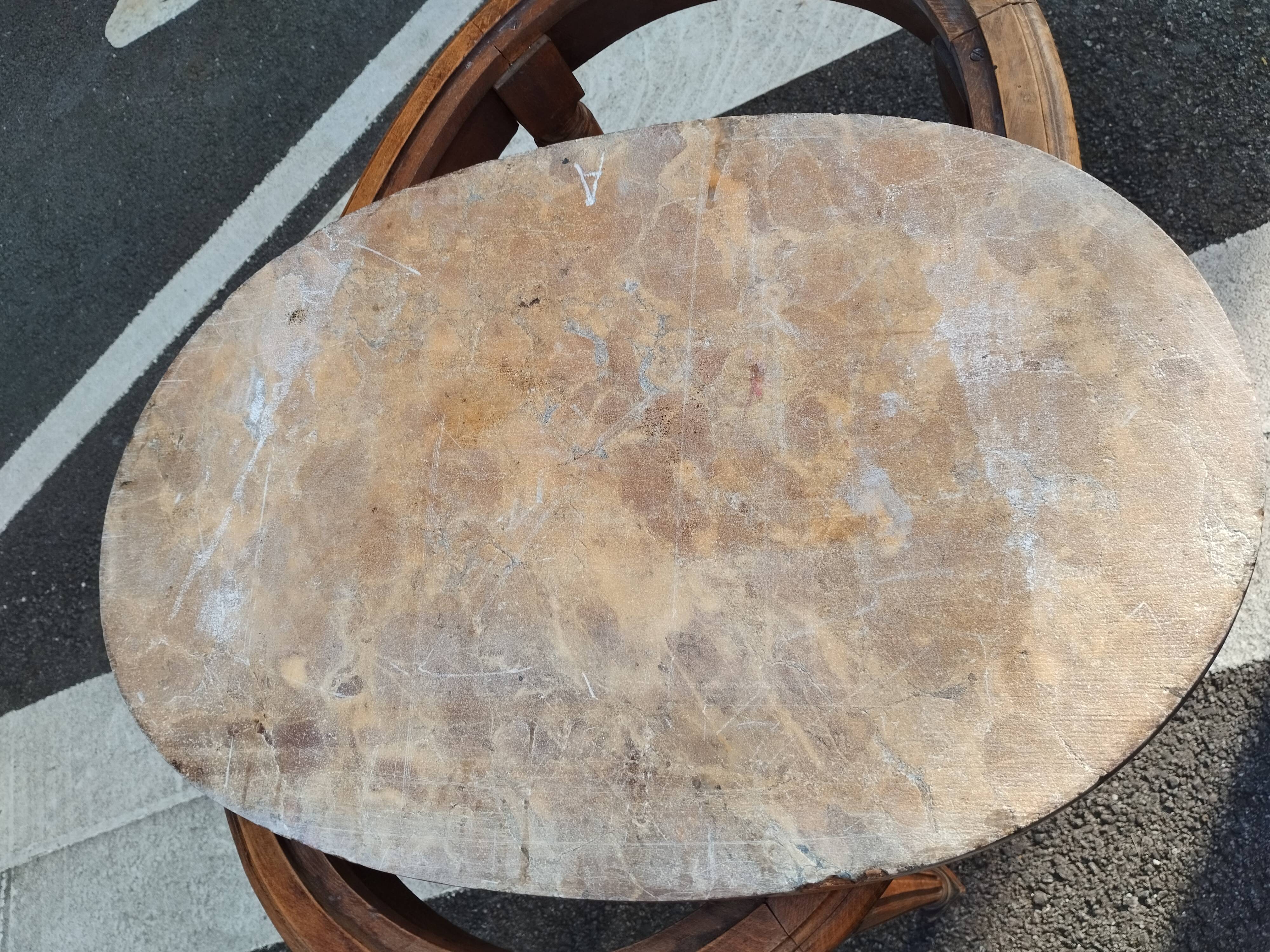 Old Louis XVI style pedestal table with marble top