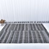 black blue kilim rug 140x210 cm, small kilim rug from turkey, wool kilim