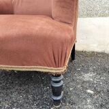 Antique brown velvet tub chair – turned legs and brass rings.