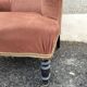 Antique crapaud chair in brown velvet – turned legs and brass rings.