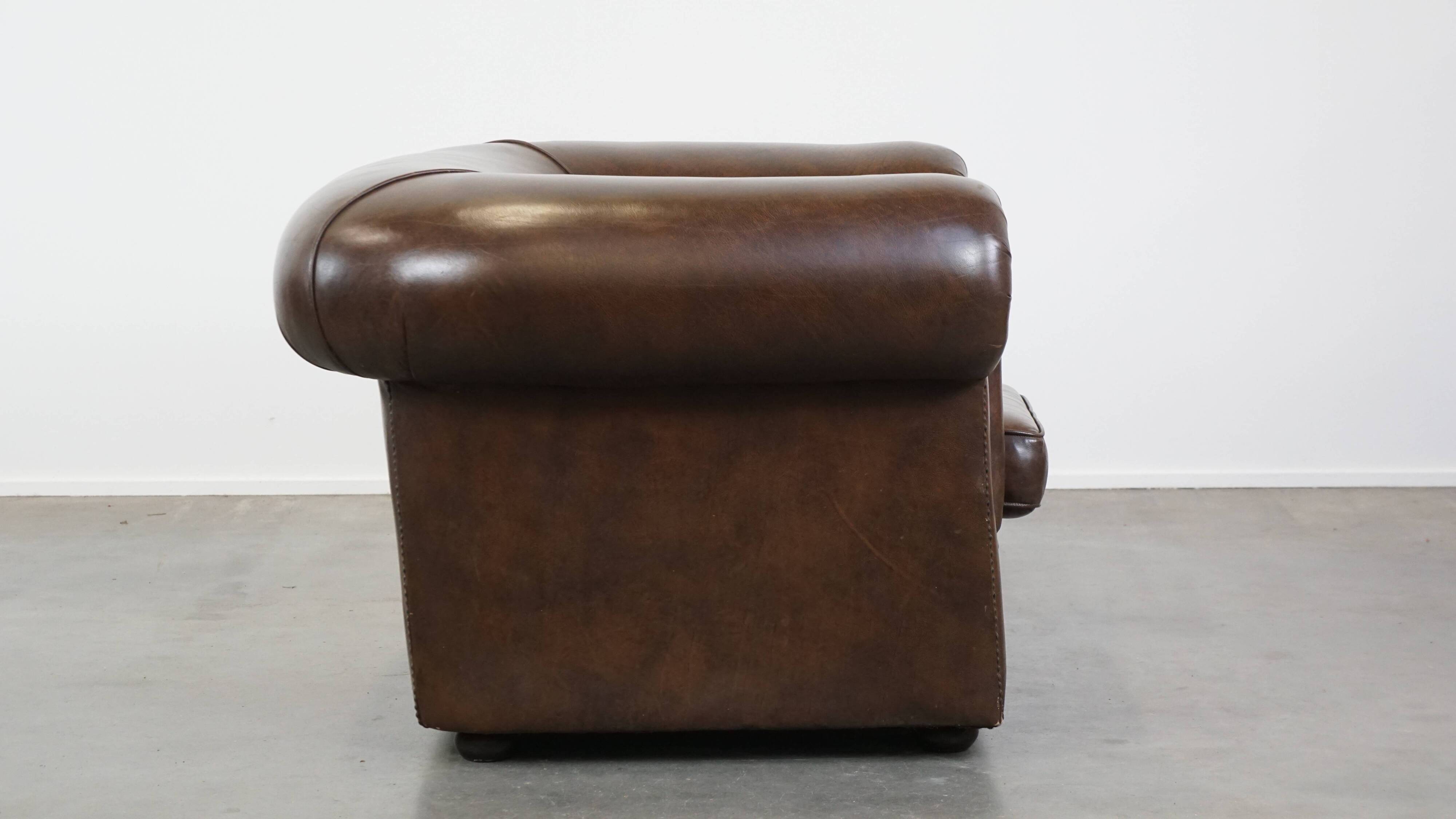 Large, Dark Cowhide Leather Chesterfield Armchair