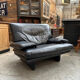 Black leather sofa – Italian design – 1980s