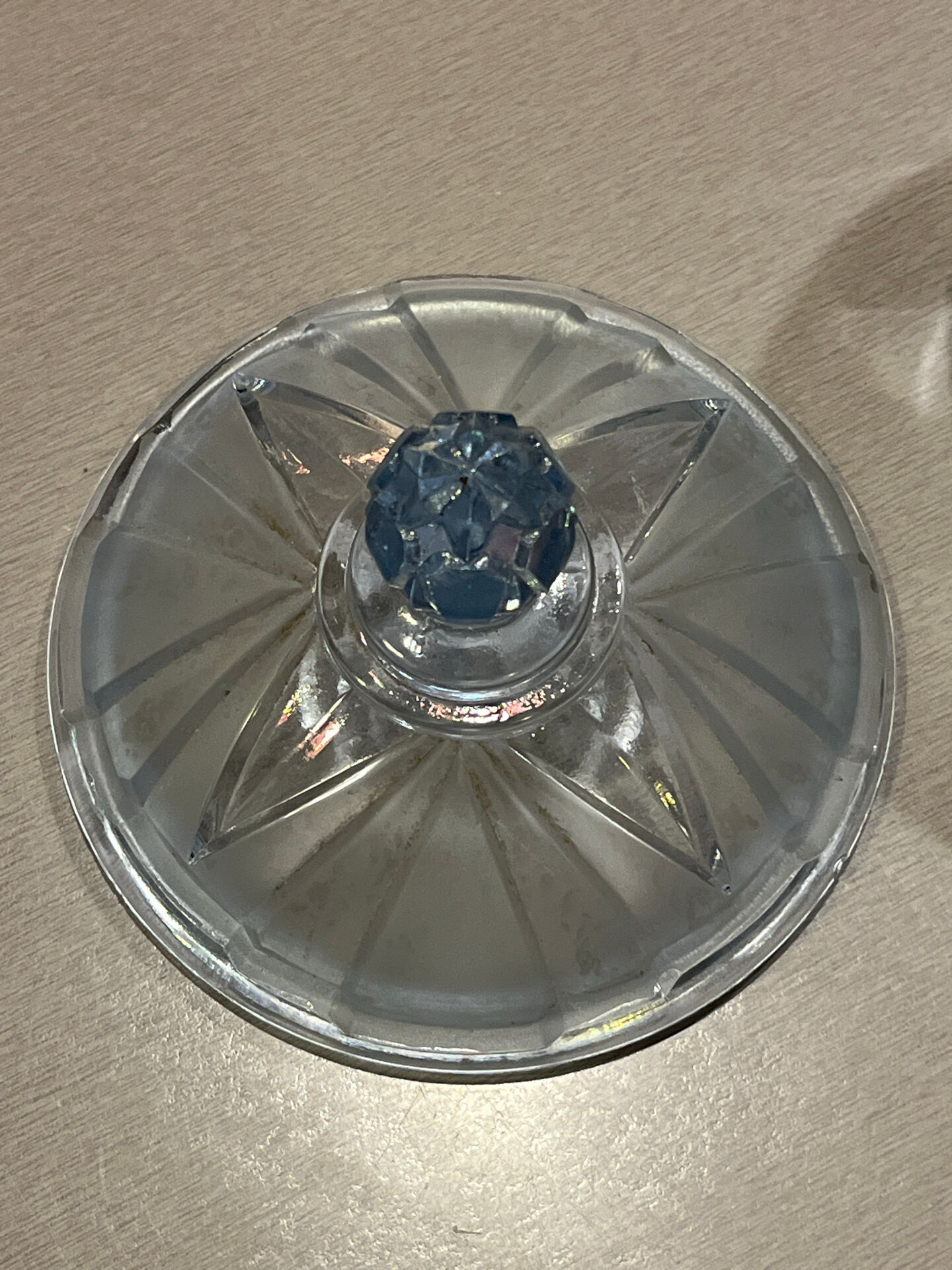 Vintage blue azure glass bonbonnière / sugar bowl – Vallérysthal (Condition