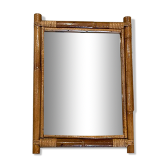 Miroir en bambou et rotin vintage 51x37cm