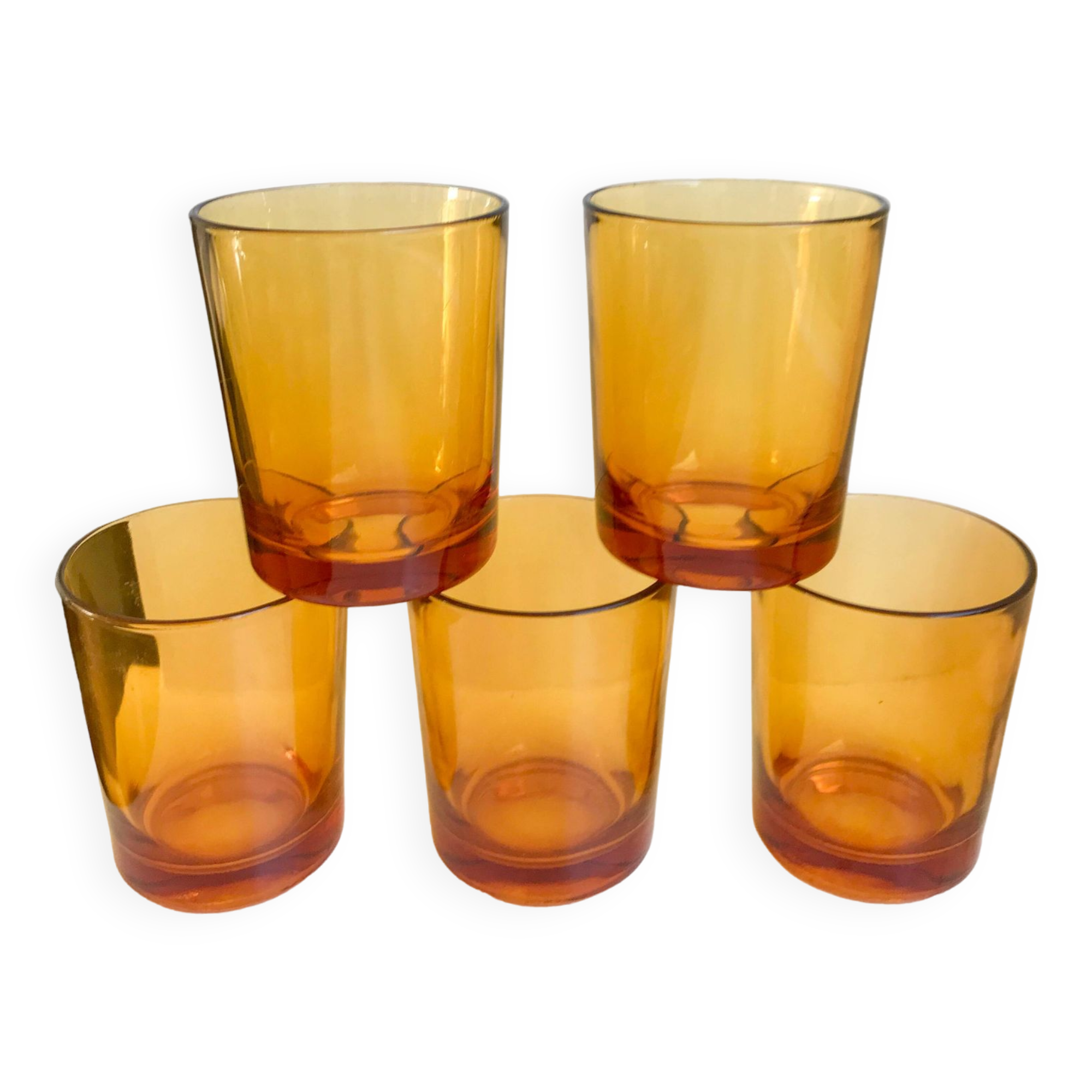 Lot de 5 grands verres à eau ambrés années 70